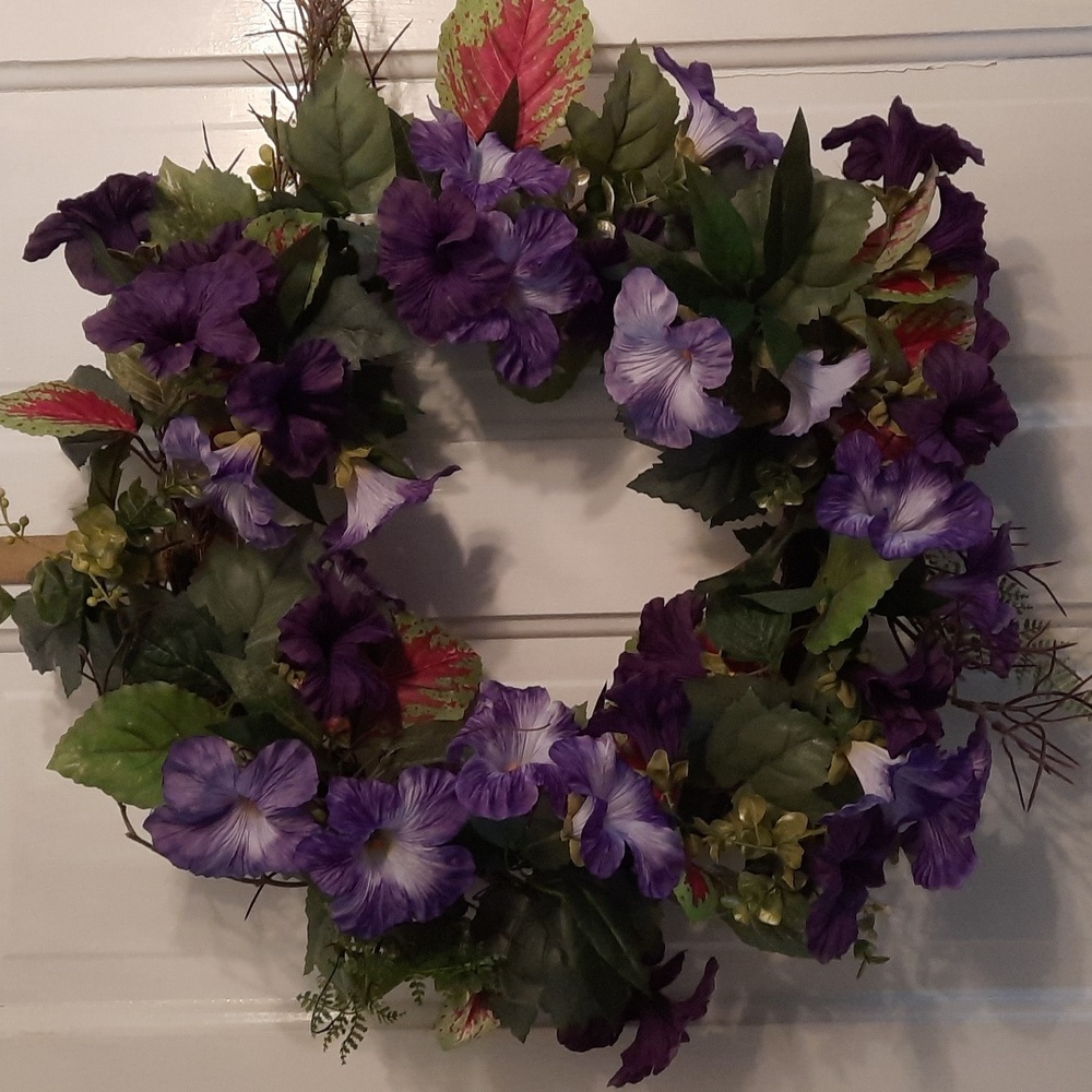 Wreath Purple Morning Glory Coleus Silk Artificial Flower Indoor Outdoor NEW